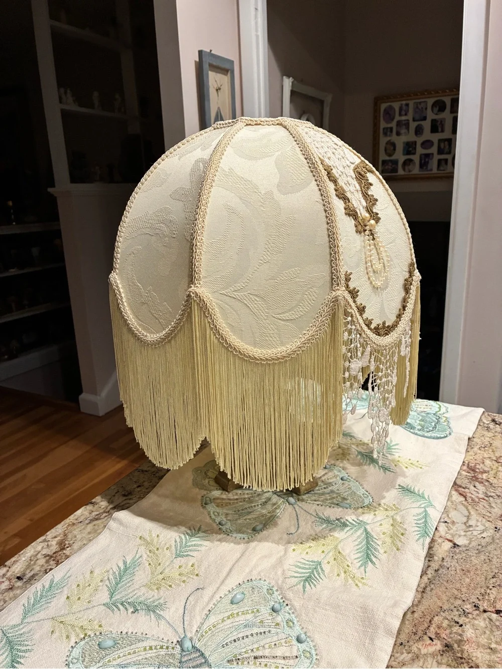 Victorian Style Lamp Shade, With fringes & Pearls